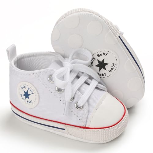 Image of Unisex Baby Girls Boys Canvas High-top Shoes, Newborn Infant Anti-Slip Soft Sole Frist Walking Breathable Sneakers