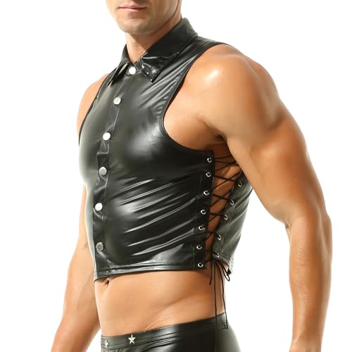 DTODWW Mens Wet Look Undershirt Faux Leather Zipper Shirts Shiny Short Sleeve T-Shirts Slim Fit Muscle Tops Casual Clubwear4