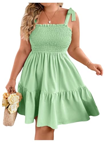Image of Floerns Women's Plus Size Summer Knot Tie Shoulder Ruffle Straps Flounce Flowy Smocked Sundress Shorts Dress