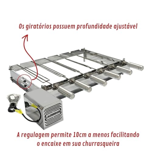 Churrasqueira Giratória Baixa Inox 6 Espetos Motor Esquerdo