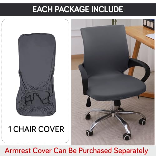 Image of HOKIPO 'SereneSolids' 140 GSM Office Chair Cover for Desk Chair (Low-Back) - 140 GSM Stretchable Fabric - Washable, Durable & Anti-Slip - Fits Small & Low-Back Office Chairs, Grey (AR-6222-GRY)
