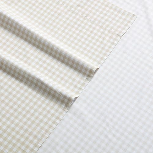 Image of Eddie Bauer - Full Size Sheet Set, 100% Cotton Percale Bedding, Crisp & Breathable Bed Sheets, Fully Elastic Fitted Sheet with Pillowcases (Little Gingham Beige)