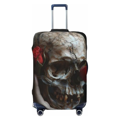 Realistic Rose Skull For Travel Luggage Cover Suitcase Protector Fits 18-32 Inch Travel Luggage Protector Elastic Luggage Anti-Scratch Suitcase Cover
