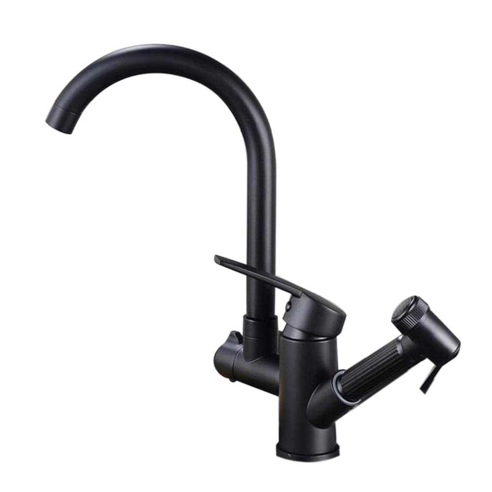 Robinet de cuisine avec douchette extractible en laiton rotatif noir mat
