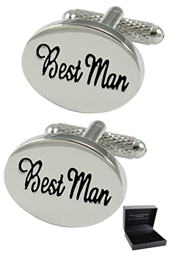COLLAR AND CUFFS LONDON - Manschettenknöpfe Herren Hochzeit - Mit Box - Best Man - Silber Farbe - Oval - Messing - Trauzeuge - Ein Paar