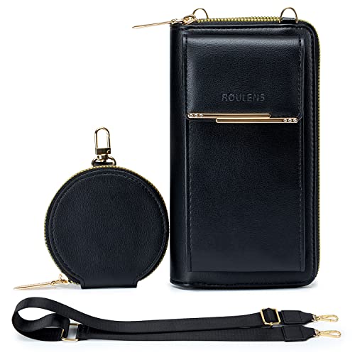 Roulens Kleine Handy Umhängetasche Damen,3 in 1 Breite Schultergurte Crossbody Handytasche,Handytasche zum Umhängen mit 2 RFID Reißverschlussfächern Cover