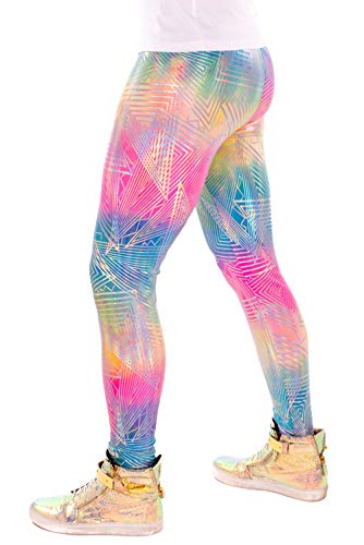 Revolver Fashion / Funstigators Festival Clothing: Men's Holographic Disco Meggings - Made in USA (Rainbow Daze, L)
