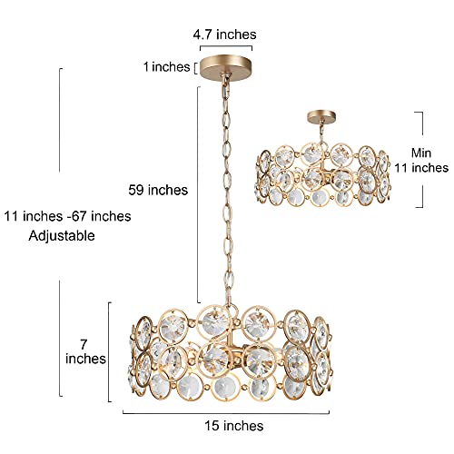image for classy leaves Modern Gold Chandelier, 3-Light Luxury Drum Chandelier L