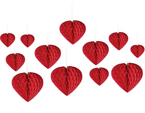 12 Piezas Decoración Romántica de San Valentín Corazón Rojo Panal Colgante, Linterna de Corazón Rojo, Corazón Decoraciones para Compromiso Boda Aniversario Despedida Soltera Cumpleaños Decoración