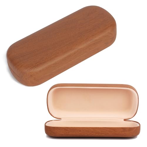 Image of Hard Shell Glasses Case, Portable Wood Grain Sunglasses Case, Large Eyeglass Cases Concise With Cleaning Cloth for Women Men