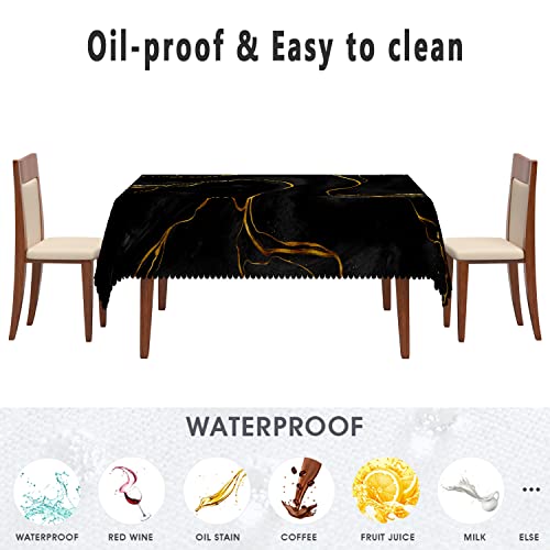 Baocicco 60X84 Inch Black And Gold Marble Texture Tablecloth Modern Fashion Gold Line Polyester Table Cover Waterproof Stain Resistant Table Cloth For Dinner Cafe Home Balcony Indoor/Outdoor #TOP4