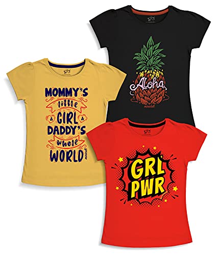 Image of minicult Girls Half sleeeves Cotton Tshirt with Cute Prints and Colorfull (Unicorn)(Pack of 3)