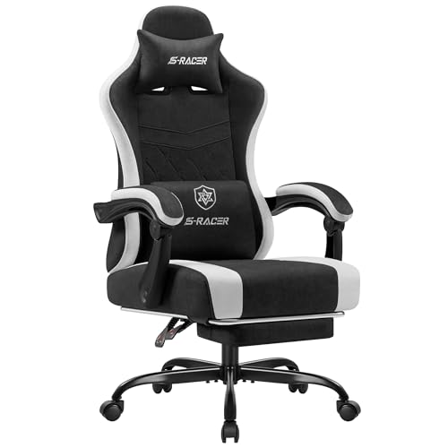 Homall Gaming Chair with Massage & Footrest, Ergonomic Computer Office Chair, High-Back Racing Style Reclining Chair with Adjustable Lumbar Support, Breathable Tech Fabric for Adults (Black)