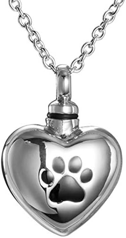 AMIST Warm Heart Dog Paw Print Cremation Jewelry Keepsake Memorial Urn Necklace Ash Holder Pendant