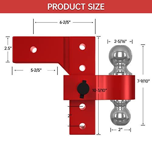 Adjustable Trailer Hitch, Fits 2.5 Inch Receiver,8 Inch Drop Hitch, 18,500 Lbs Gtw, Aluminum Forged Shank, 2 Inch & 2-5/16 Inch Dual Balls, Towing Hitch With Lock Pins #TOP4
