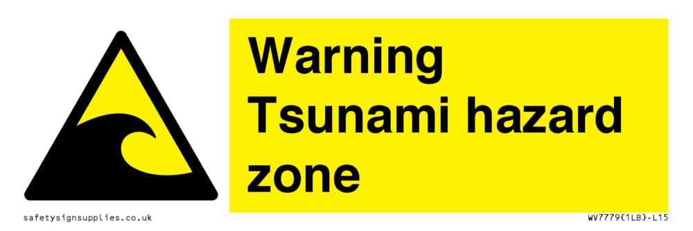 Warning Tsunami hazard zone Sign - 150x50mm - L15