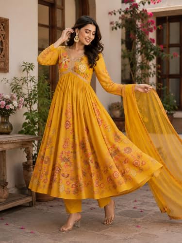 Image of KD Women's Cotton Printed Kurta Set with Pants & Dupatta | Elegant Ethnic Wear for Women | Floral Print |