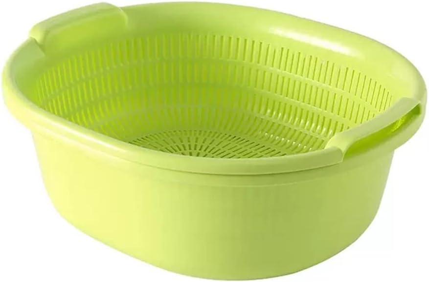 Storage Basket Large Double Drainage Basket Wash Draining Rack Kitchen Washing Vegetables Panning Basin (Color : E, Size : As Shown) (D As Shown) (E As Shown)