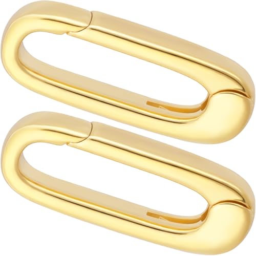 Pndeyo 2pcs 18K Gold Plated Oval Jewelry Clasps, Hypoallergenic Necklace Enhancer Shortener, Spring Bail Clasp Rings Connector Carabiner for Bracelet Anklet Jewelry Making