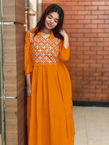 Image of EthnicJunction Women's Georgette Regular Fit Yoke Embroidery Anarkali Maxi Dress | Navratri Speical Kurta