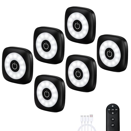 Image of Rechargeable Mini Puck Lights with Remote Control, Ultra-thin Tap Light with Adjustable Brightness (10%-100%) & 3 CCT (3000K /4000K /6500K), Perfect for Hallway, Stairway, Closet(6 Pack, Black)