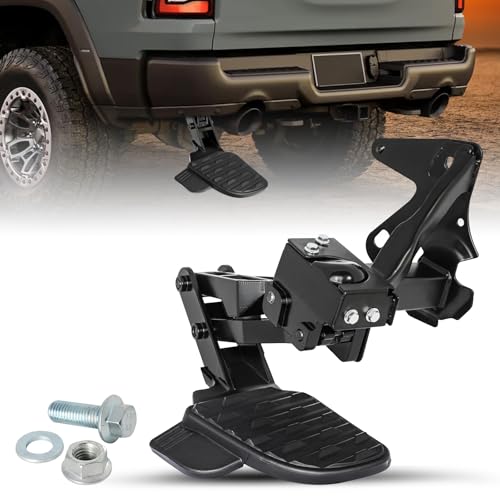 JSBOYAT Rear Bed Step Retractable Bumper Step Compatible with 2019-2024 Dodge Ram 1500 DT New Body Style w/Dual Exhaust Folding Truck Tailgate Step 82215289AG 82215289AH