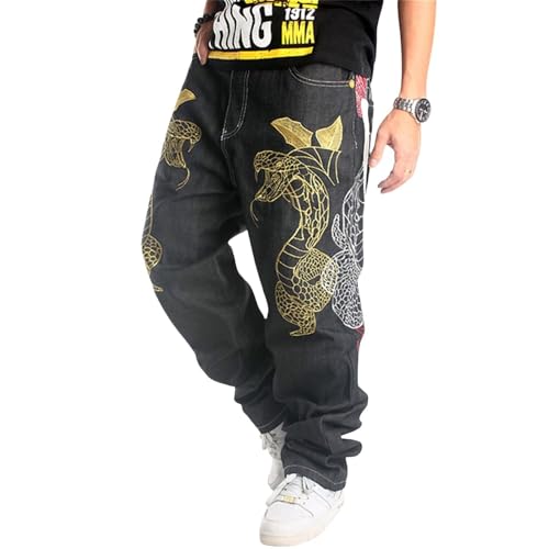 Men's Hip Hop Loose Fit Jeans for Dance and Skateboarding Embroidered Printed Workwear4