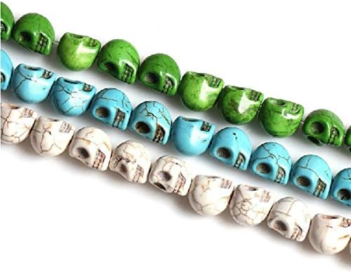 Calvas Gem Natural Stone Manmade Howlite Skull Loose Beads Charms Men Bracelets Jewelry Making Long Necklace Earrings DIY Decoration - (Color: Beige, Item Diameter: 10mm 35pcs)