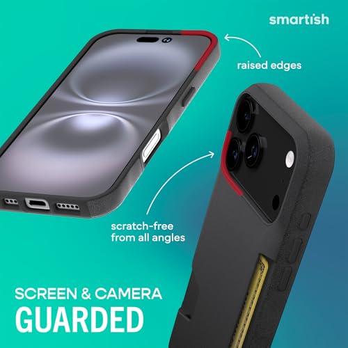 Image of Smartish iPhone 17 Pro Max Wallet Case + Screen Protector - [Slim + Protective] Phone Case Credit Card Holder + 2-Pack Tempered Glass Screen Protectors for Apple iPhone 17 Pro Max - Black Tie Affair