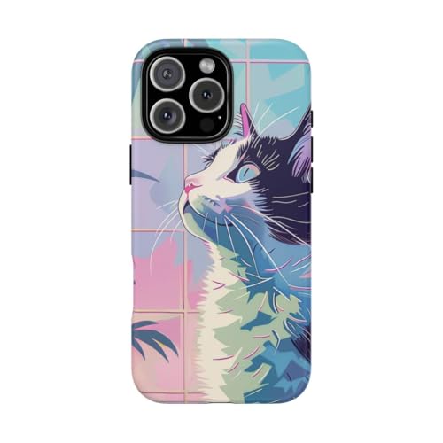 Coque iPhone 16 Pro Max chat coloré feuilles tropicales protection rigide mate