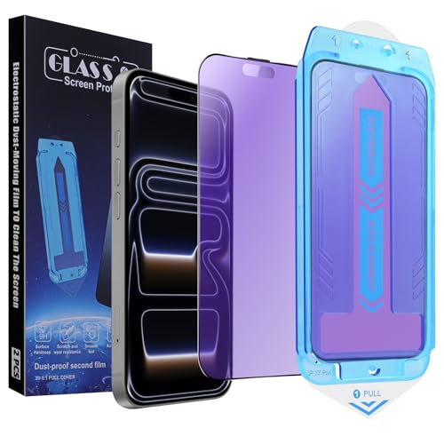 Image of 2-Pack Anti Blue Light Matte Screen Protector for iPhone 17 Pro Max 6.9-inch,9H Tempered Glass, Full Coverage, Anti-Fingerprint, Auto Dust-Elimination, No Bubble, Easy Installation