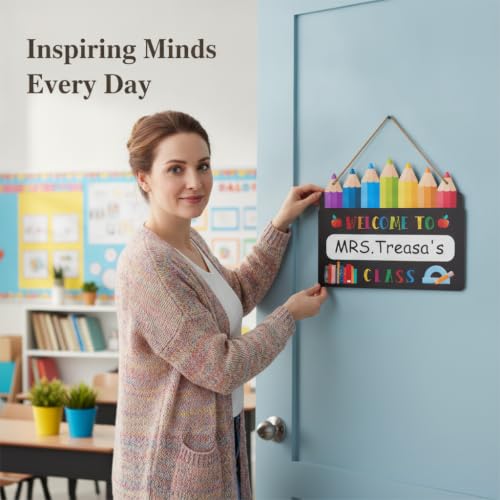 Image of SICOHOME Personalized Classroom Door Sign - Welcome Signs for Classroom Door Decorations Hanger 13 inch Teacher Sign for Back to School Decor Hanging Signs Teacher Supplies