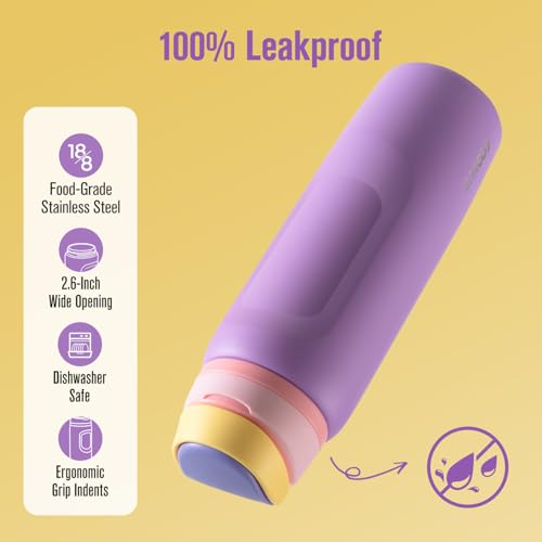 Image of Coolflask MegaSip Insulated Water Bottle 40 oz with Straw, Wide Mouth Water Bottles Leak-Proof, 24+ Hours Cold, BPA-Free Dishwasher Safe, Metal Water Flask for Sports Gym Work Office, Sunrise Purple