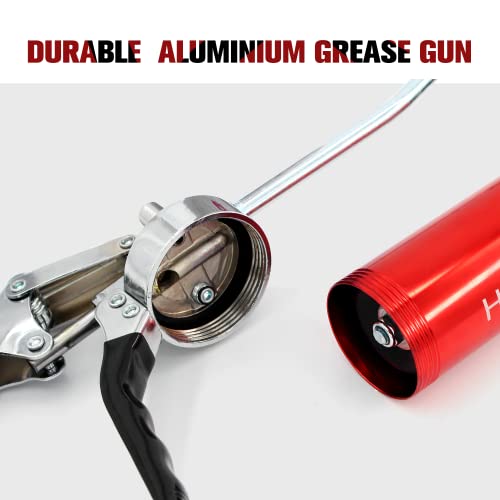 Grease Gun, 8000 Psi Pistol Grip Grease Gun Kit With 14 Oz Load, Heavy Duty Professional Quality, Anodized Aluminum Barrel.18 Spring Flex Hose, 6" Straight & 6" Angled Tube, Coupler & Needle Nozzle #TOP5