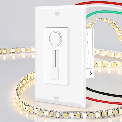 Greencycle 60W 24V LED Driver and Dimmer Switch, All-in-One 120V AC to 24V DC Transformer and Wall Dimmer Switch for 24V Single Color LED Strip Lights, Neutral Wire Required, ETL Listed