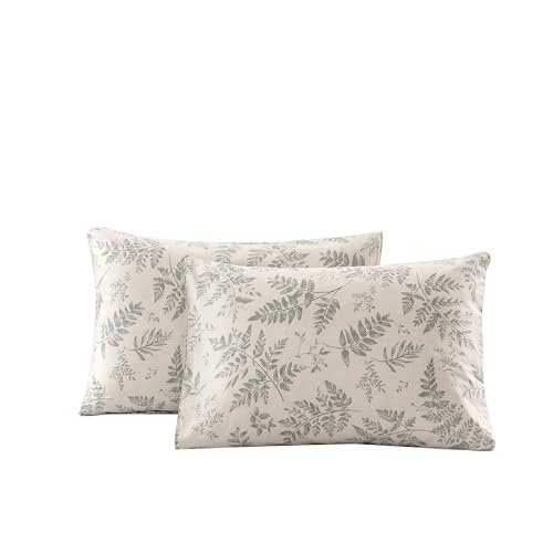Image of ECOCOTT 2 Pack Pillowcase Queen Size with Green Botanical Plant Leaves Pattern Pillow Cases Set, 100% Cotton Queen Pillow Covers Envelope Closure (Queen, 20 inchx30 inch)
