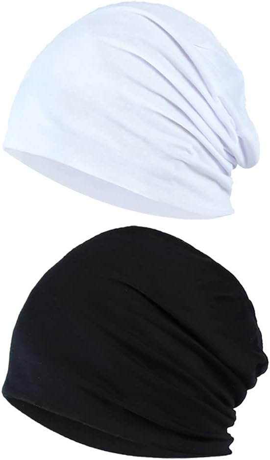 2 Pcs Slouchy Beanie Hats Mens Skull Caps Soft Stretchy Hats Cold Weather Caps Womens Winter Hats Oversized Sleeping Hats Black and White