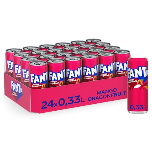 Fanta Mango & Dragonfruit - Mischung aus Mango und Drachenfrucht - mit intensivem tropischem Fruchtgeschmack - prickelndes Erfrischungsgetränk in Einweg Dosen (24 x 330 ml), 1 Stück (24er Pack)