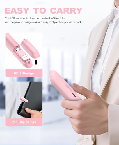 Image of 2-in-1 USB-A & USB-C Presentation Remote - Pink Wireless PowerPoint Clicker with Red Light, Volume Control & Hyperlink - Plug & Play Slide Advancer for Laptop, PC, Mac