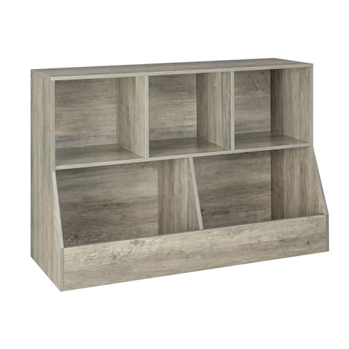 DINZI LVJ Toy Storage Organizer, Kids Bookshelf, Wood Toy Storage Cabinet, 5 Cubby Children Bookcase, 43.3" L Toddler Book Shelf for Playroom, Living Room, Nursery, Hallway, School, Gray Wash