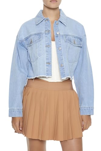 Forever 21 Cropped Trucker Jacket, Giacca,Utility, in Denim Chiaro, Small Donna