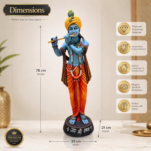 Image of ARMONIA Lord Krishna Idol Statue Murti for Home Decor & Pooja Room | Premium Polystone Krishna Sculpture for Mandir & Living Room | Best Gift for Housewarming | 30.7 Inch Large with Microfiber Cloth