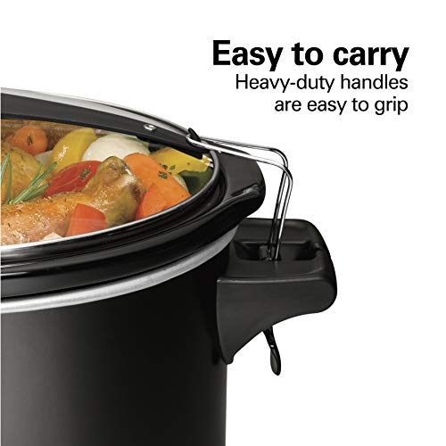 Hamilton Beach Cooker with Lid Lock, Dishwasher-Safe Crock, Stoneware, Black, 6-Quart