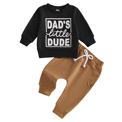 Image of Kupretty Toddler Baby Boy Fall Winter Clothes Letter Graphic Long Sleeve Sweatshirt Pullover Tops + Joggers Pants Outfit Set