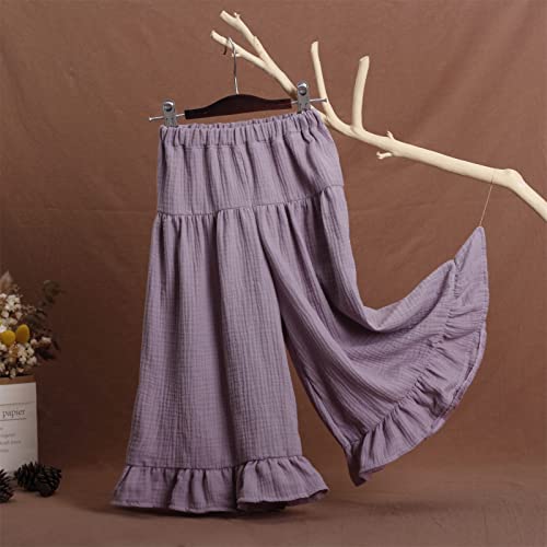 Toddler Girls Stretchy Wide-Leg Pants Summer Cotton Elastic Waistband Casual Pants Kids Girls (Purple, 18-24 Months)2