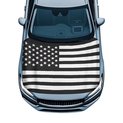 Image of Black American Flag Hood Cover Stretchable Polyester,Engine Cover,Elastic Fabrics Can be Washed,Car Bonnet All-Season Protection