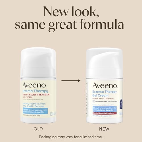 Image of Aveeno Eczema Therapy Rescue Relief Treatment Gel Cream, Daily 2% Colloidal Oatmeal Skin Protectant Formula Instantly Soothes & Cools Itchy Dry Skin Flare-Ups, Steroid & Fragrance Free, 1.5 oz