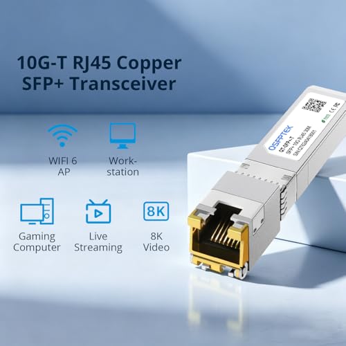 QSFPTEK Newest 10GBASE-T SFP+ RJ45 Transceiver up to 30m, 10G SFP+ to RJ45 Copper Mini-GBIC Modul with Realtek Chip für Cisco SFP-10G-T-S, Ubiquiti UF-RJ45-10G, D-Link, Supermicro andere Schalter