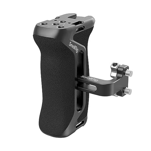 SMALLRIG Maniglia Laterale in Alluminio con Vite da 1/4"-20, Ergonomica Universale con Foro di Posizionamento Integrato da 1/4"-20, Foro per Cinturino, Cold Shoe, Regolazione Su/Giù da 36 mm - 4015