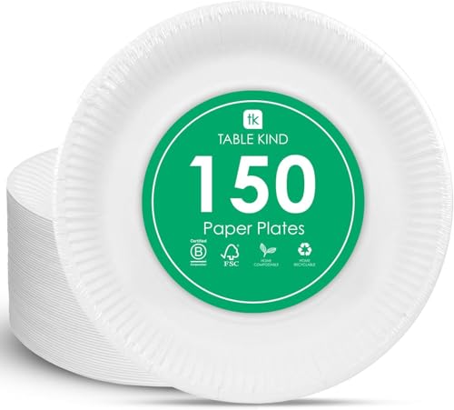 TABLE KIND x 150, 22CM, Umweltfreundliche Pappteller zum Geburtstag, umweltfreundliches, recycelbares Einweggeschirr, biologisch abbaubares Partyzubehör, heimkompostierbar, Hergestellt in der EU